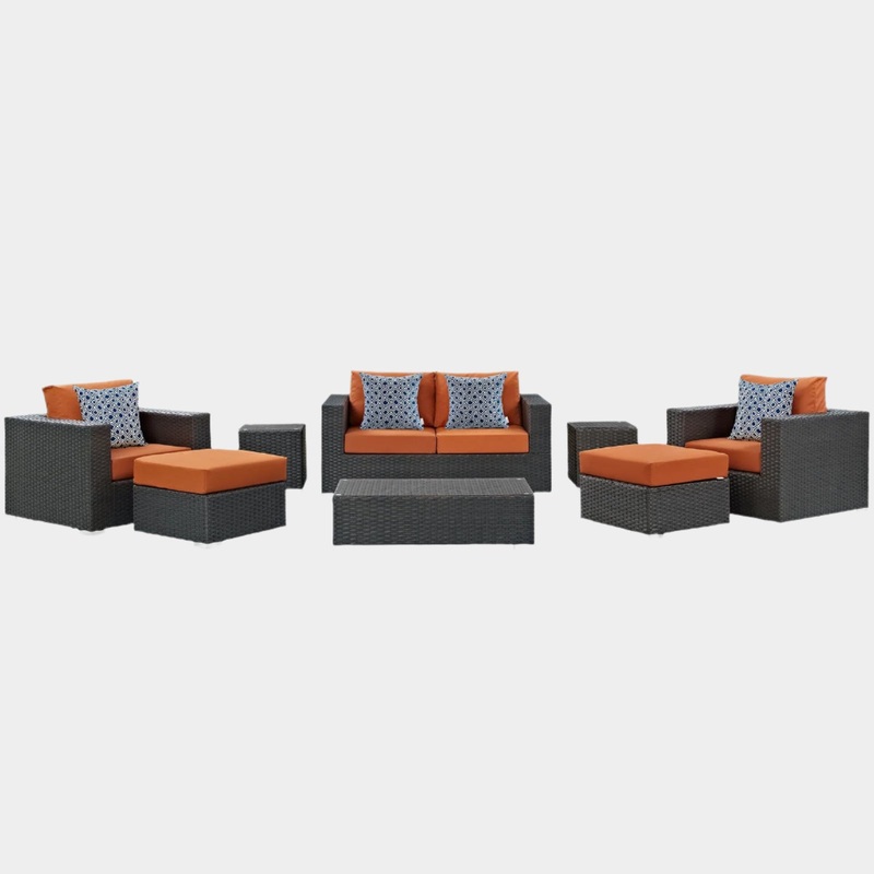 Sojourn 8 Piece Outdoor Patio Sunbrella Sectional Set in Canvas Tuscan