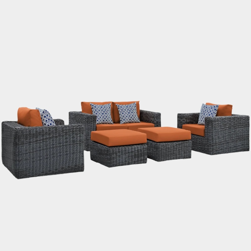 Summon 5 Piece Outdoor Patio Sunbrella Sectional Set in Canvas Tuscan