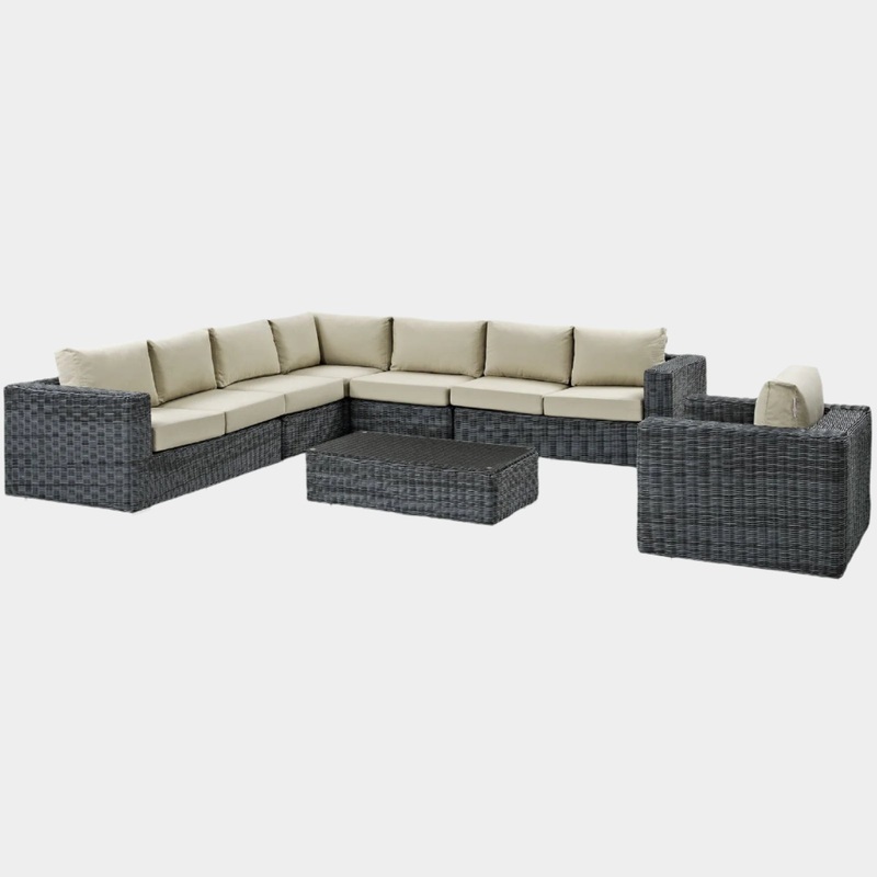 Summon 7 Piece Outdoor Patio Sunbrella Sectional Set in Gray Beige