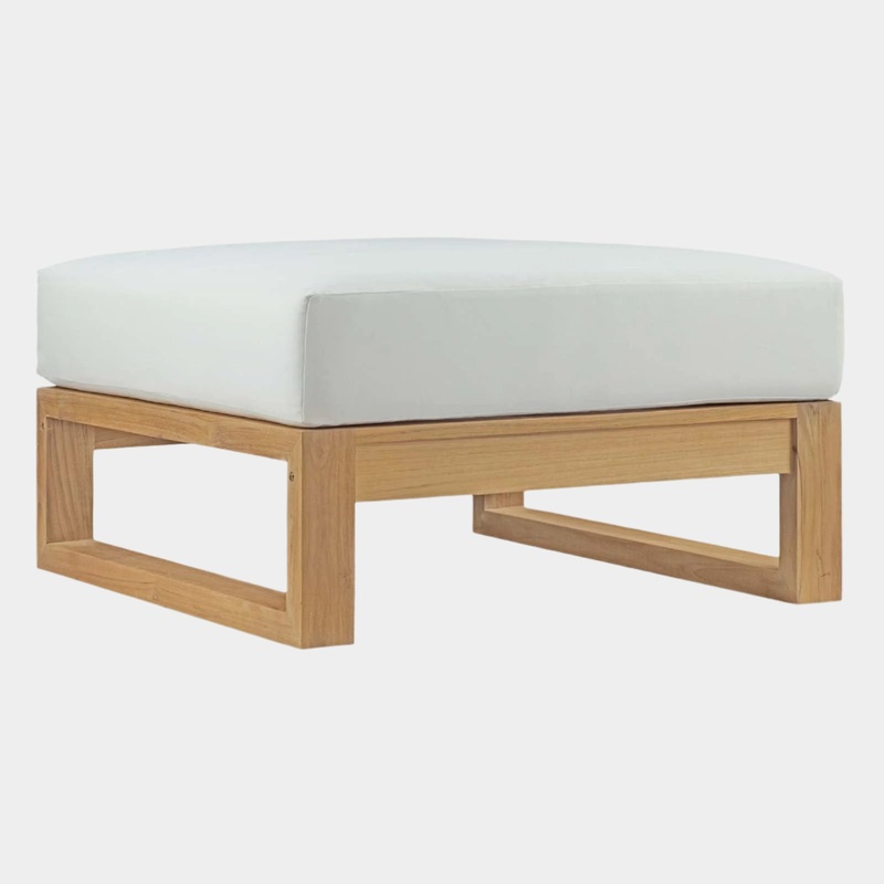 Upland Outdoor Patio Teak Ottoman in Natural White