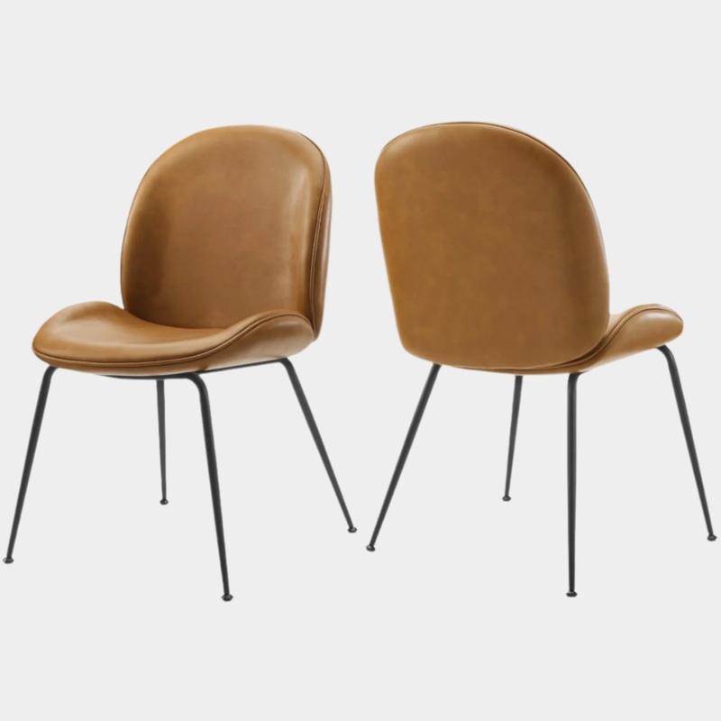 Scoop Black Powder Coated Steel Leg Vegan Leather Dining Chairs – Set of 2