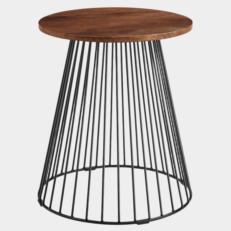 Valeo Round Wood and Metal Side Table in Walnut