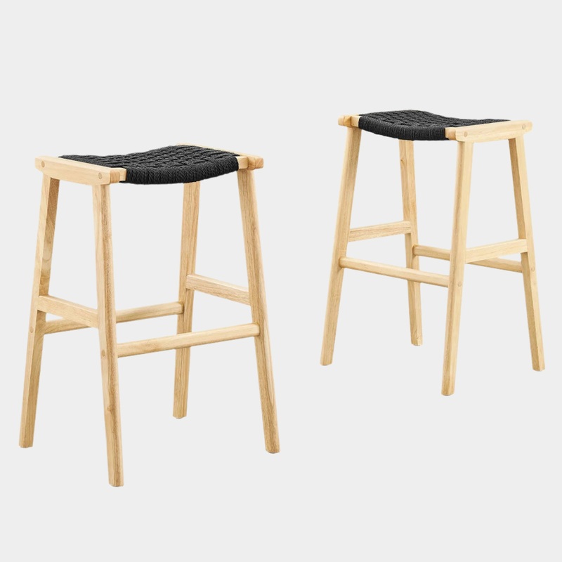 Saoirse Woven Rope Wood Bar Stool – Set of 2