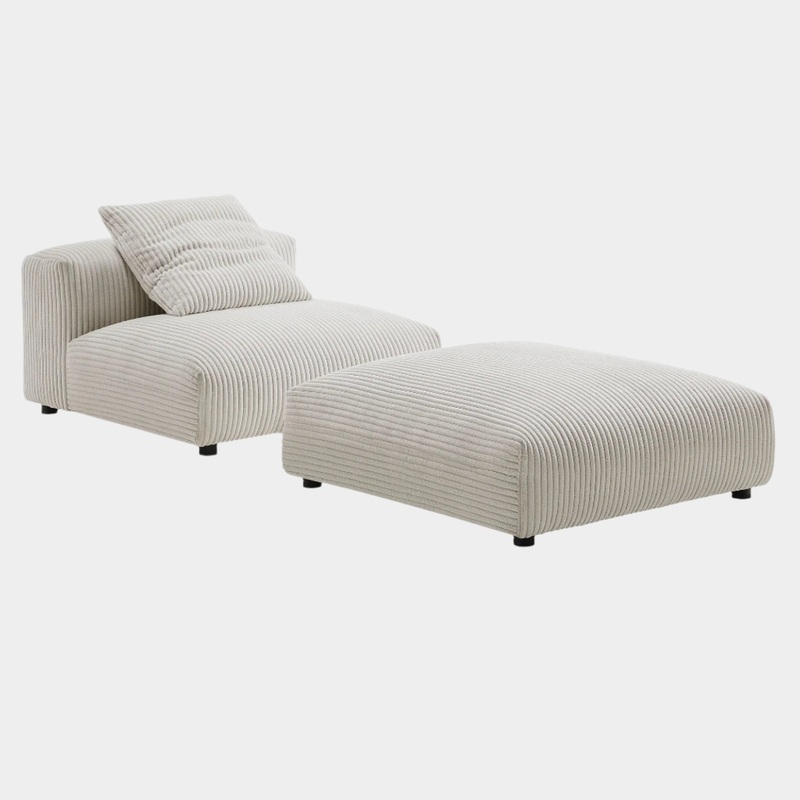 Solace Modular Corduroy Upholstered Armless Chair and Ottoman Set