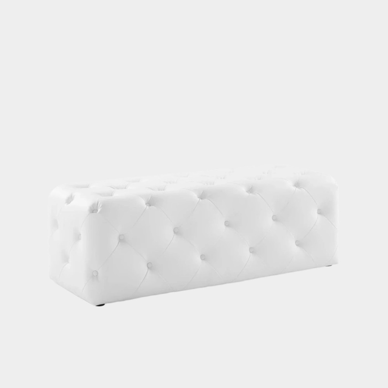 Amour 48″ Tufted Button Entryway Faux Leather Bench in White