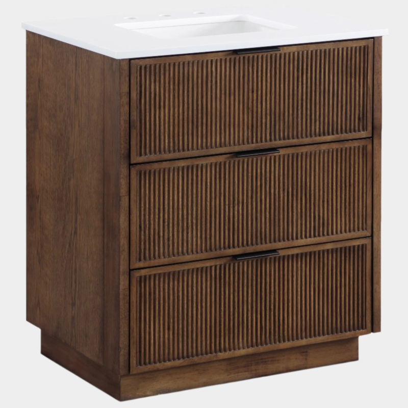 Willard 30″ White Engineered Stone And Solid Wood Bathroom Vanity