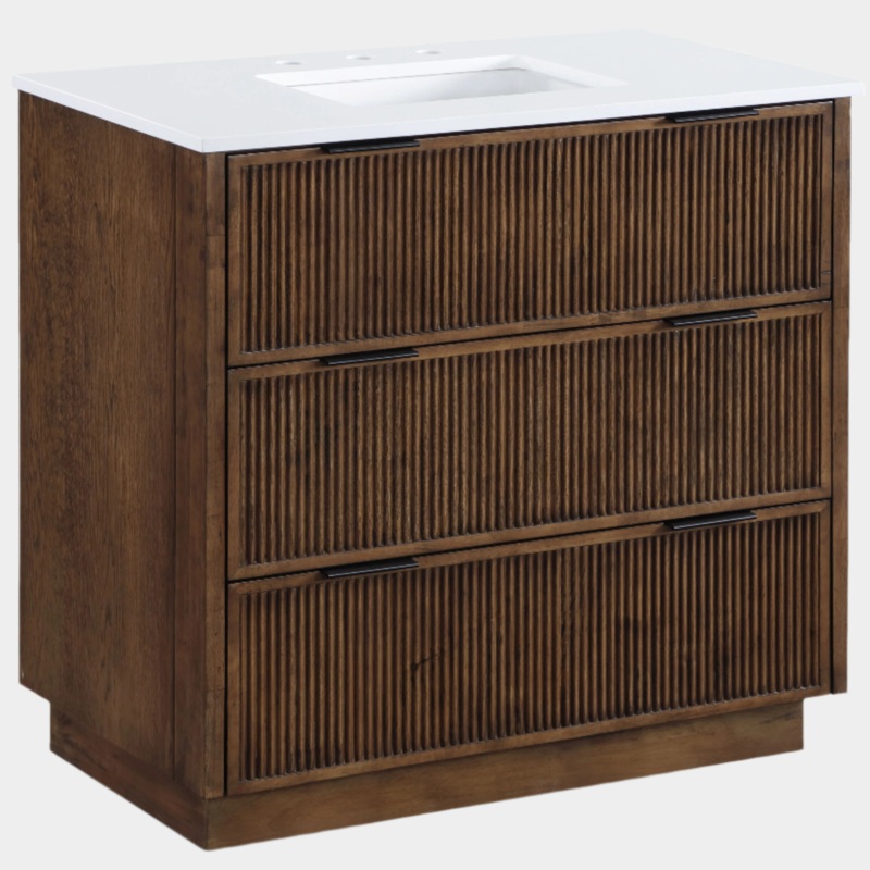 Willard 36″ White Engineered Stone And Solid Wood Bathroom Vanity