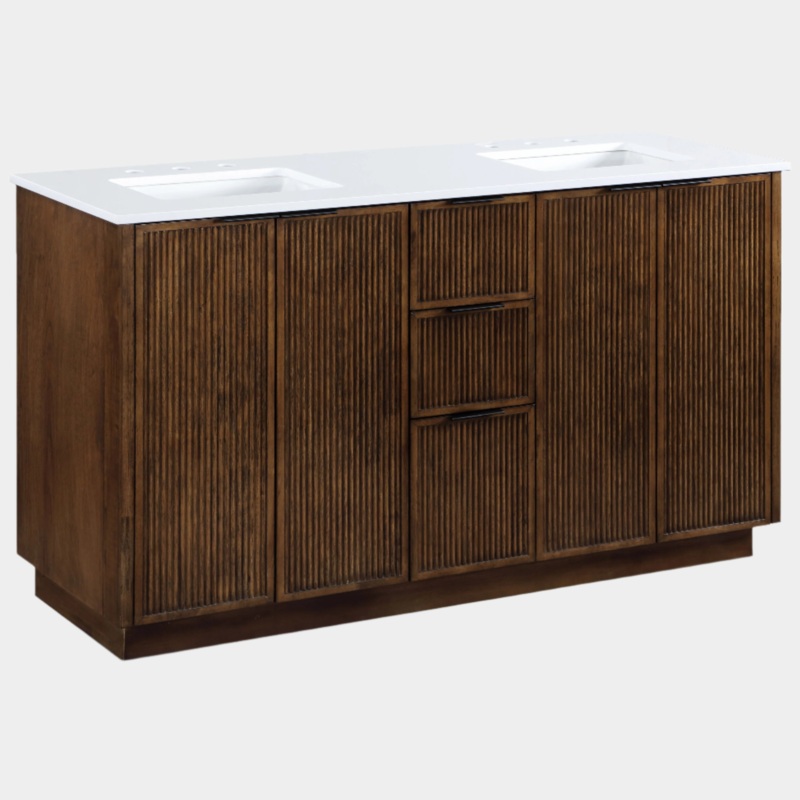 Willard 60″ White Engineered Stone And Solid Wood Bathroom Vanity