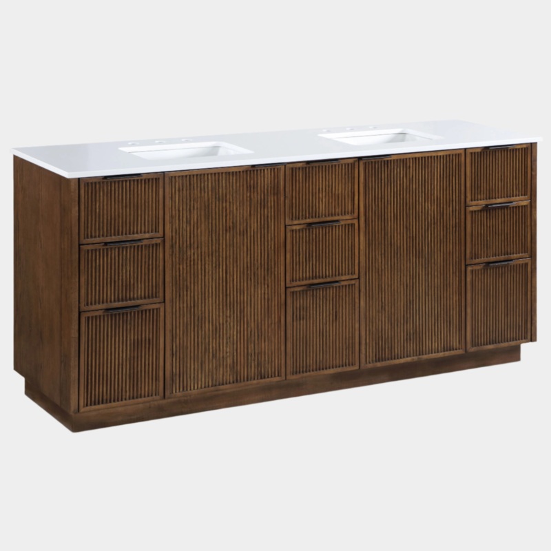 Willard 72″ White Engineered Stone And Solid Wood Bathroom Vanity