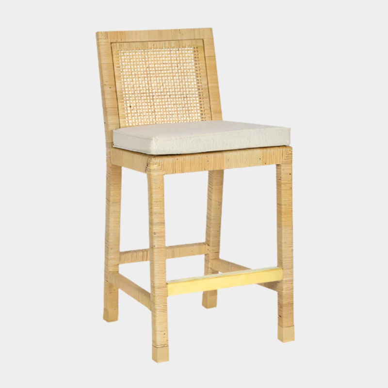 Amara Rattan & Cream Linen Stool