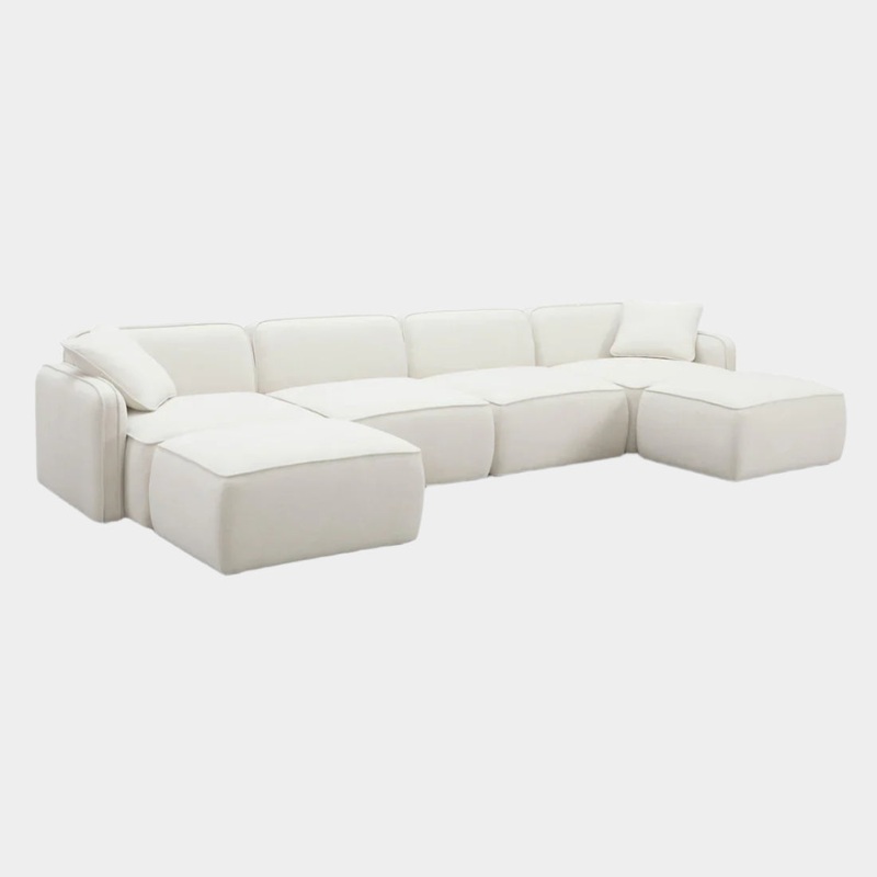 Travie Sand Upcycled Linen 6-Piece Modular U-Sectional
