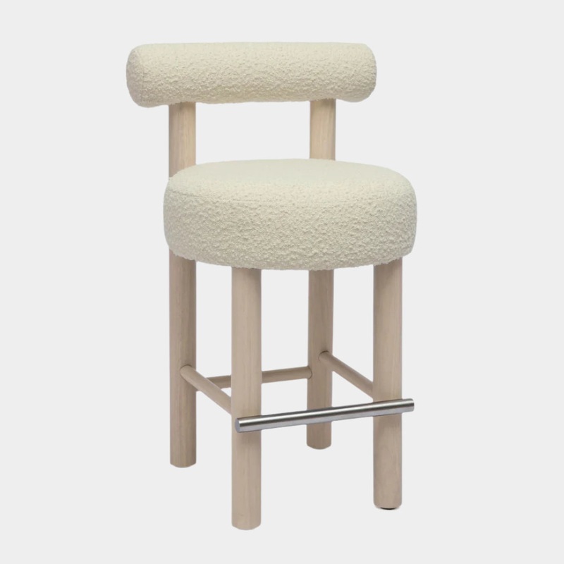 Carmel Cream Boucle and Solid Wood Counter Stool