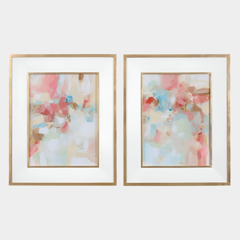 A Touch of Blush and Rosewood Fences Framed Prints, S/2