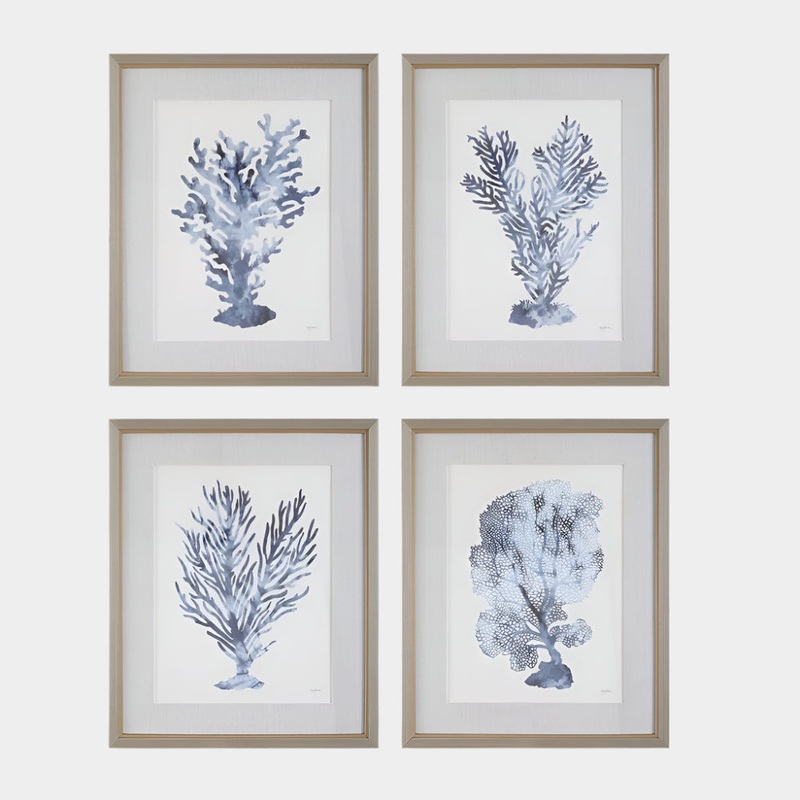 Shibori Coral Framed Prints, S/4