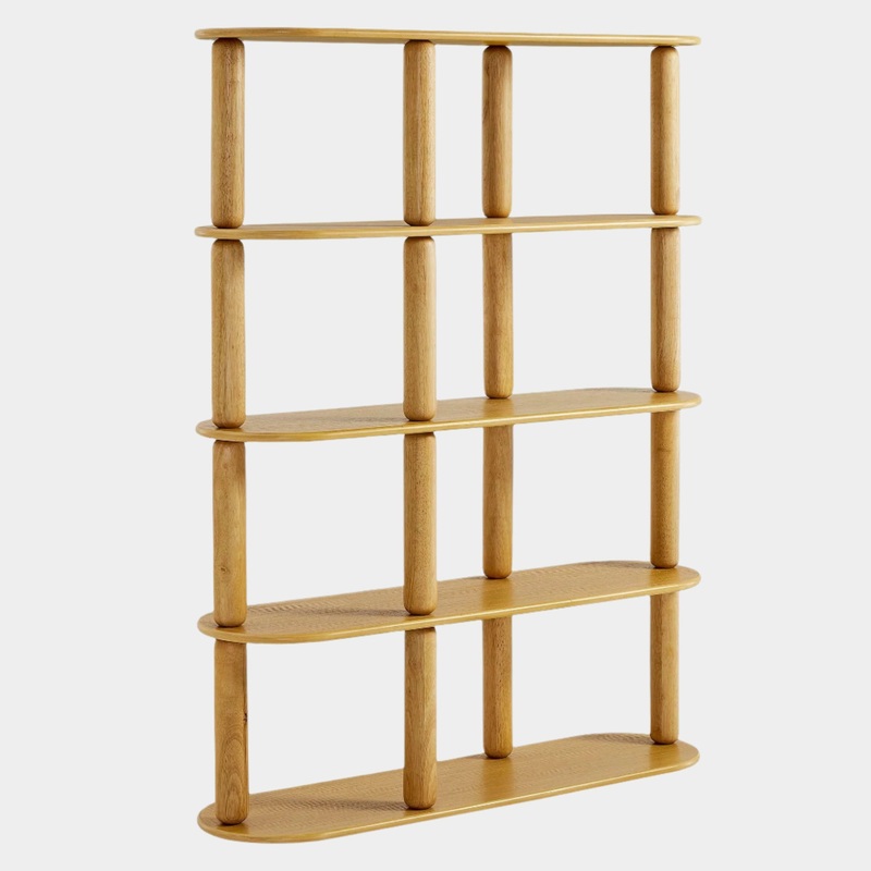 Arcus 4-Tier Oval Wood Bookshelf in Oak