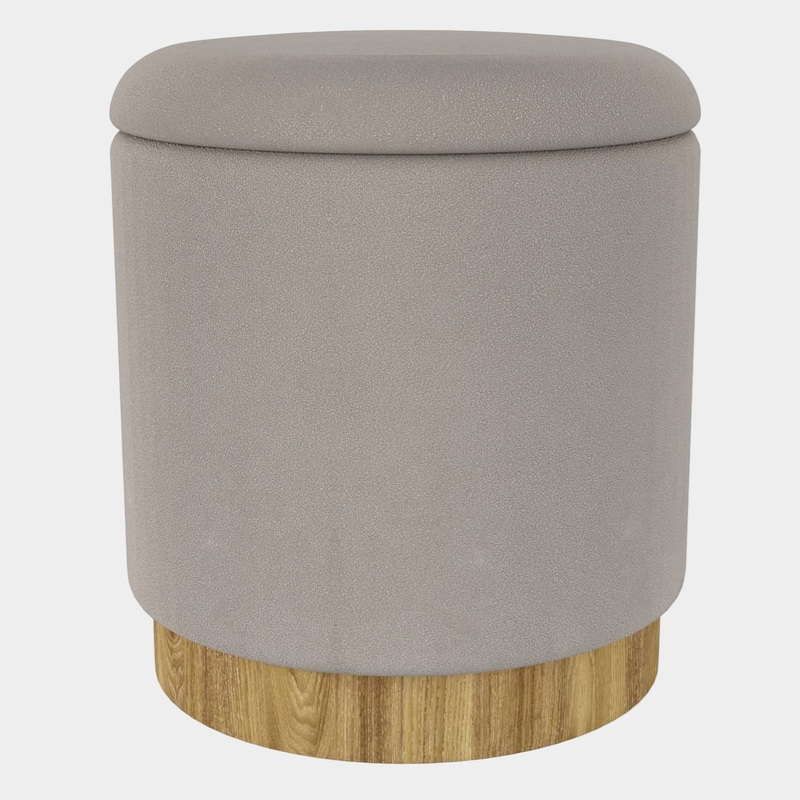 Alya Round Storage Ottoman in Warm Grey and Natural