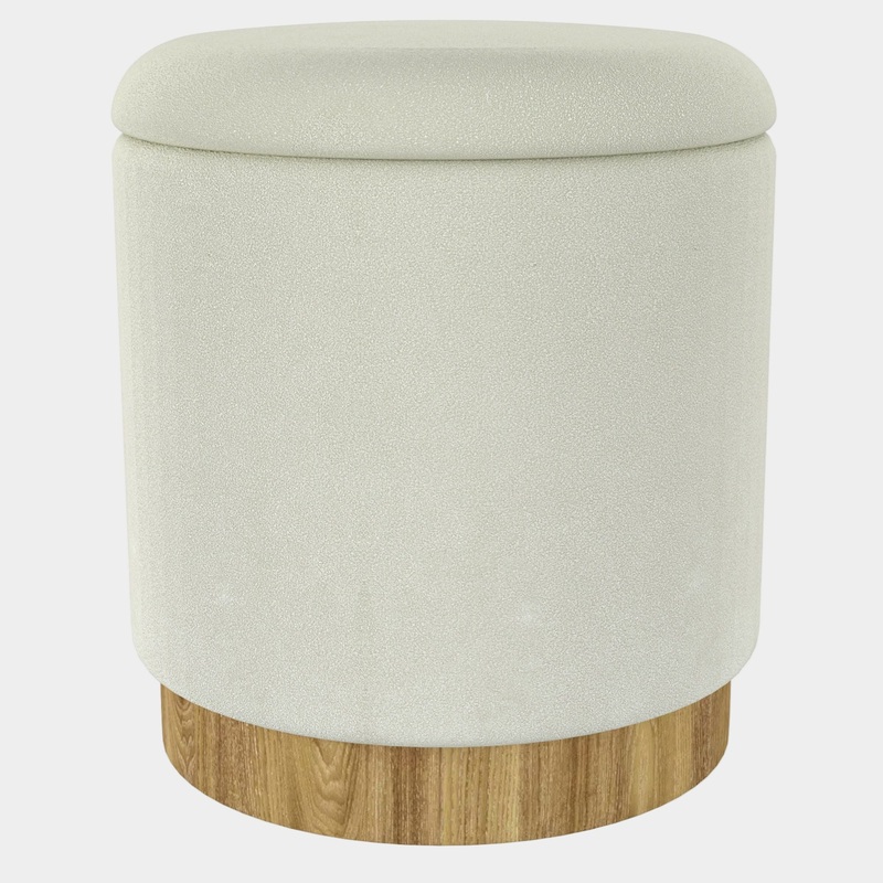 Alya Round Storage Ottoman in White and Natural
