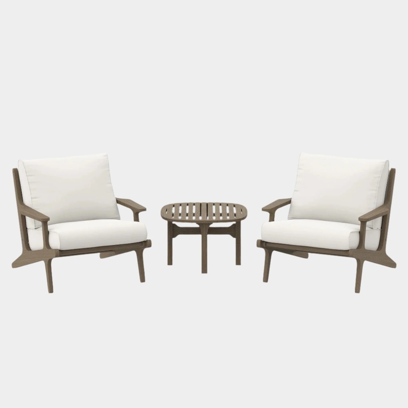 Saratoga 3-Piece Outdoor Patio Teak Wood Furniture Set with Lounge Chairs and Side Table in Weathered Gray White