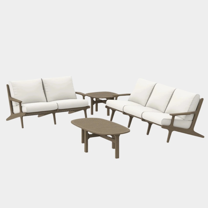 Saratoga 4-Piece Outdoor Patio Teak Wood Furniture Set in Weathered Gray
