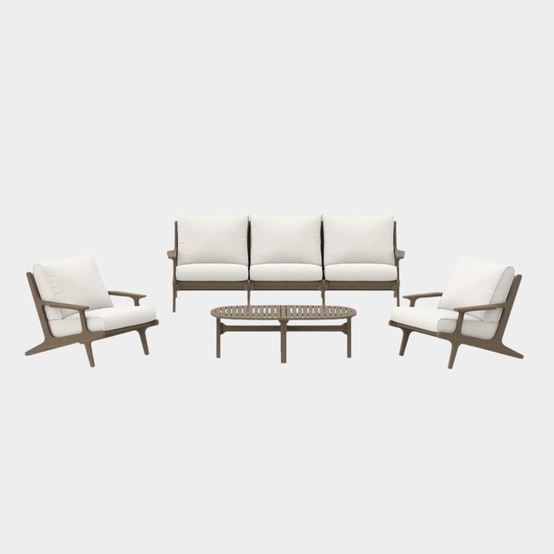 Saratoga 4-Piece Outdoor Patio Teak Wood Furniture Set in Weathered Gray White