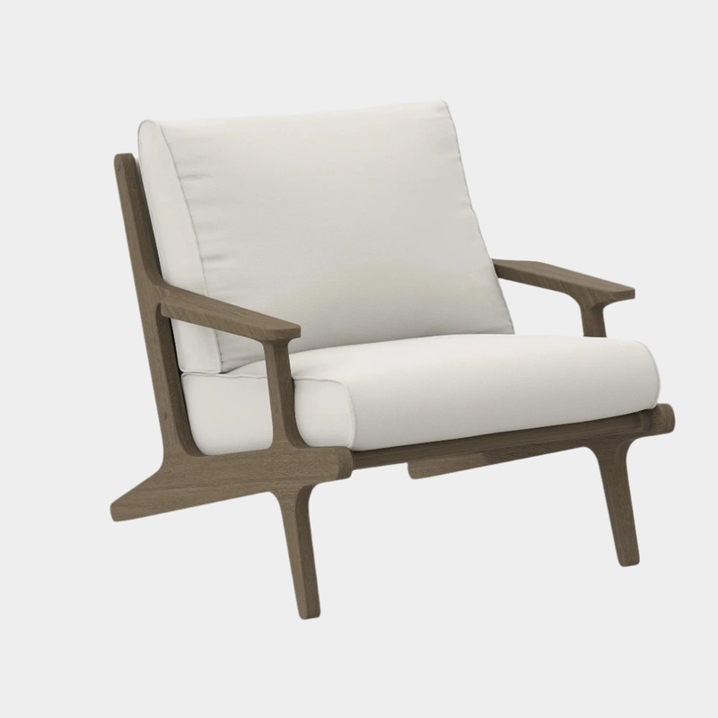 Saratoga Outdoor Patio Teak Wood Armchair in Weathered Gray White