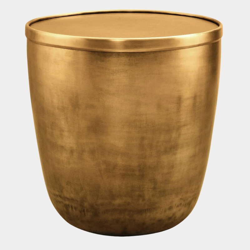 Viora Metal Storage Side Table in Burnished Brass