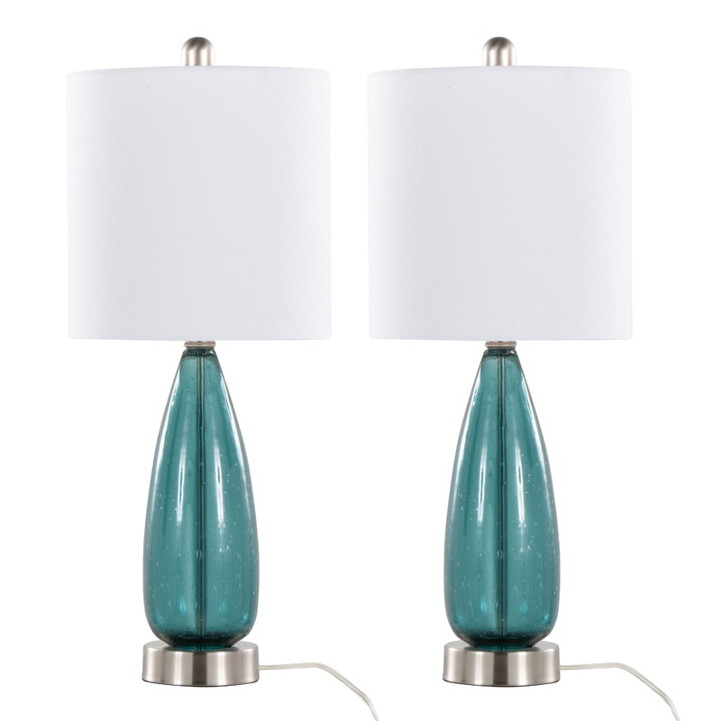 Bottega – Contemporary Table Lamp (Set of 2) – Sapphire Blue / Nickel / White