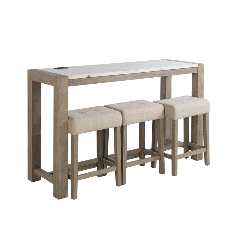 Vanilla – Real Marble Sofa Table With Power And 3 Stools – Beige / Natural