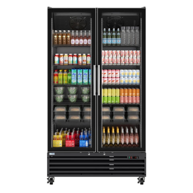 47 in. Two-Door Commercial Display Merchandiser Refrigerator in Sleek Black, 35 cu. ft. ETL Listed (KM-MDR-2GD-35CNL-BK)