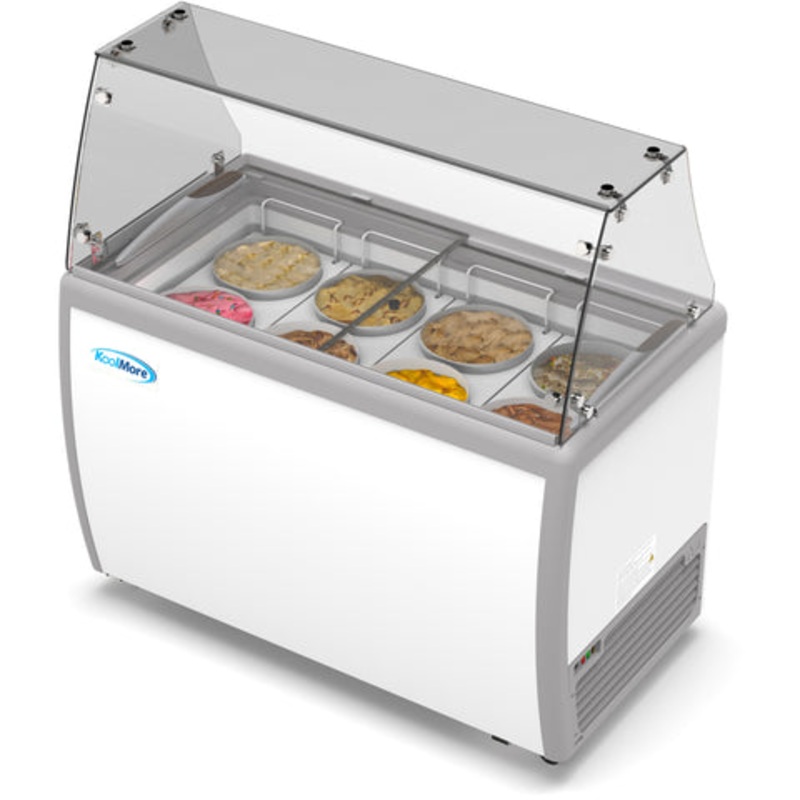 50 in. 8 Tub Ice Cream Dipping Cabinet Display Freezer with Sliding Glass Door and Sneeze Guard 13 cu. ft. KM-ICD-49SD-FG.