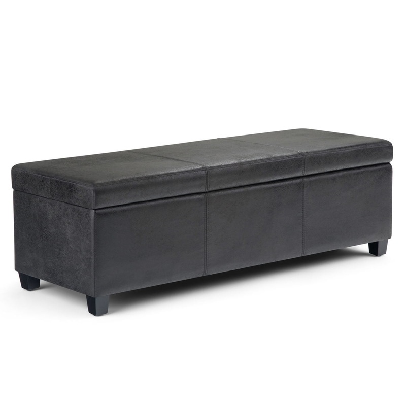 Avalon – Storage Ottoman Bench – Distressed Black