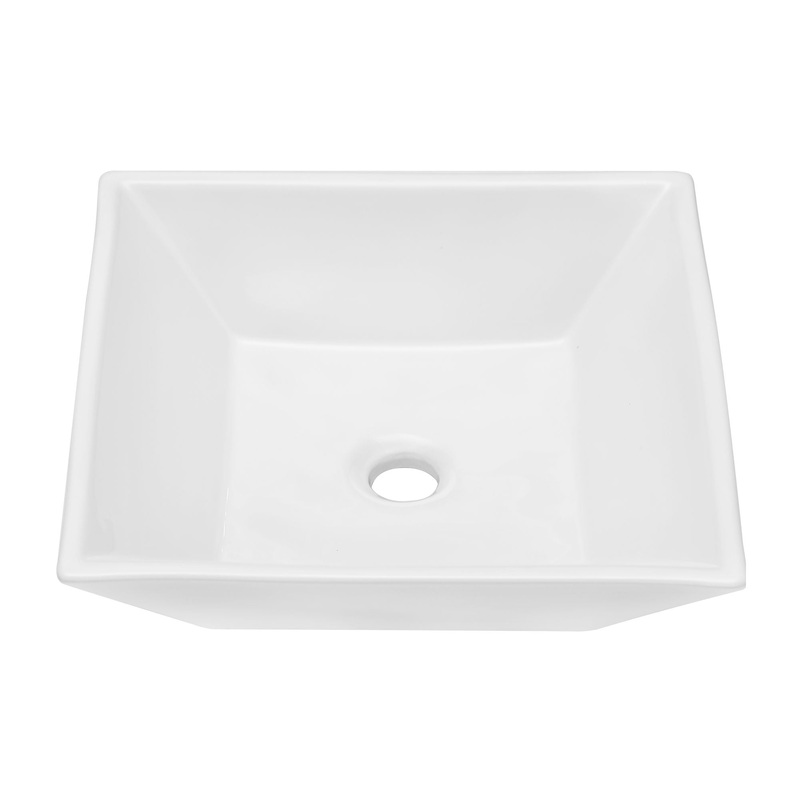 16″ 6″ Modern European Square Vessel Sink Glossy Porcelain Bathroom Vanity Top Above Counter Ceramic Basin – White