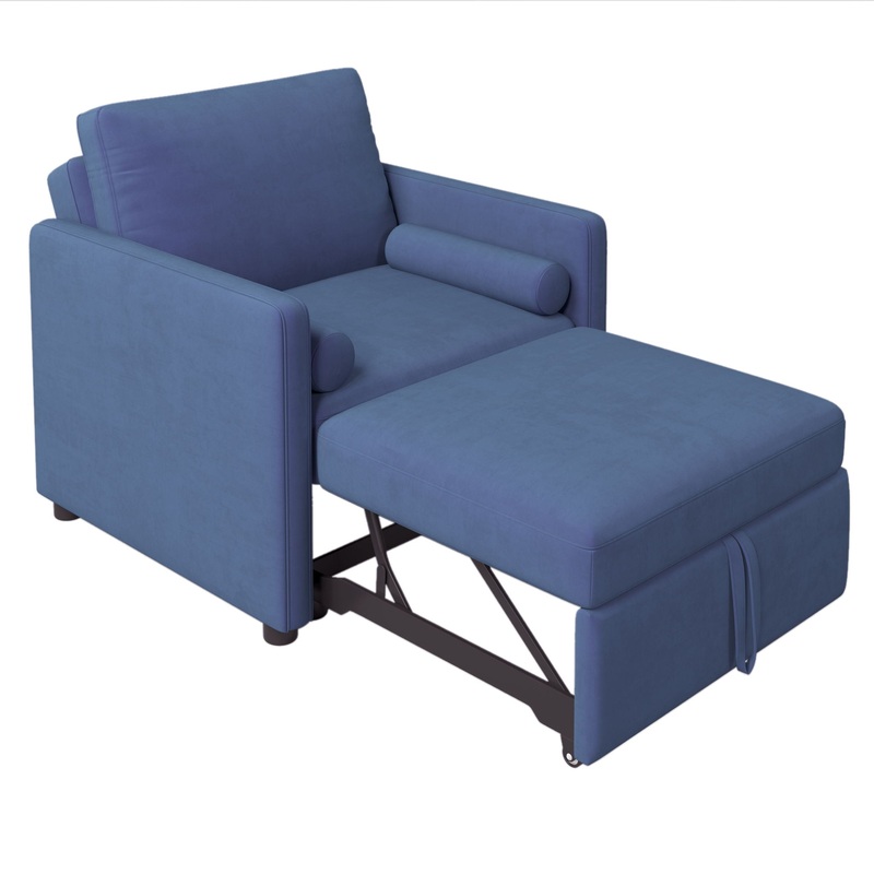 3 In 1 Convertible Sleeper Chair With Adjustable Backrest, Lounger Chair Turns Into Bed