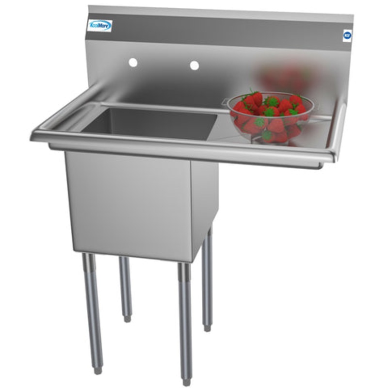 33 in. One Compartment Stainless Steel Commercial Sink with Drainboard, Bowl Size 15″x 15″x 12″ SA151512-15R3.