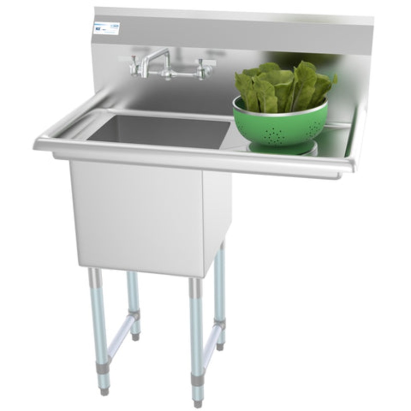 33 in. One Compartment Stainless Steel Commercial Sink with Drainboard, Bowl Size 15″x 15″x 12″ SA151512-15R3FA.