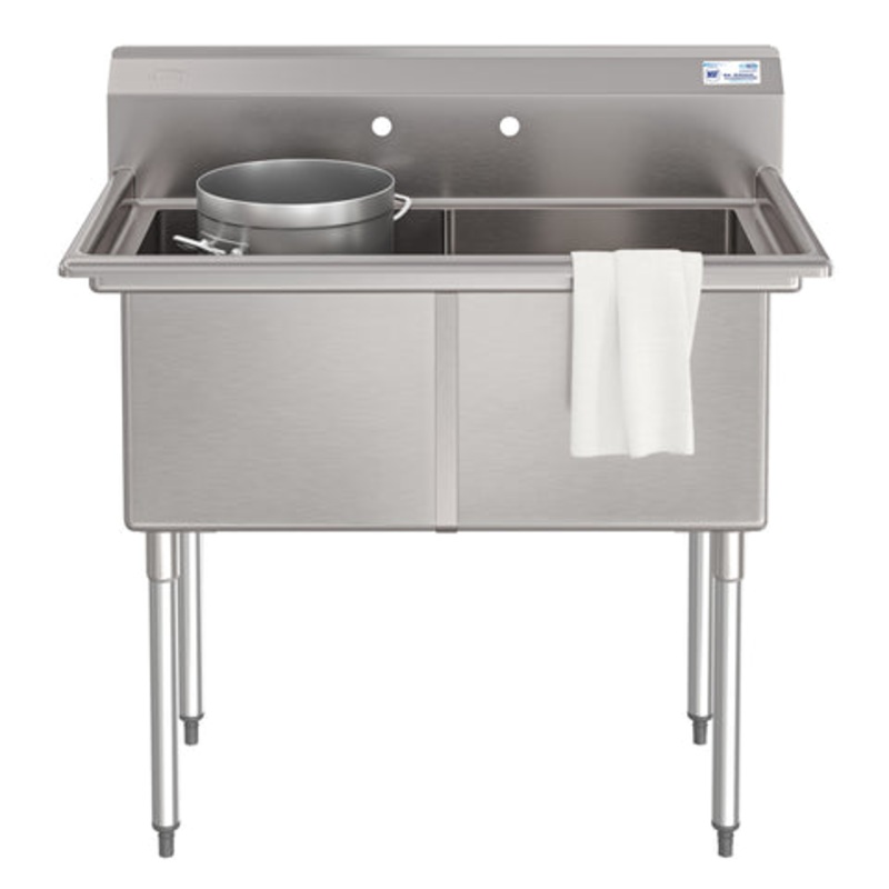 42 in. 18-Gauge 2-Compartment Commercial Sink with Backsplash, Bowl Dimensions 18″x18″x14″ in Stainless-Steel (KM-SB181814-N3)