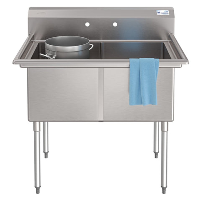 42 in. 18-Gauge 2-Compartment Commercial Sink with Backsplash, Bowl dimensions 18″x24″x14″ in Stainless-Steel (KM-SB182414-N3)