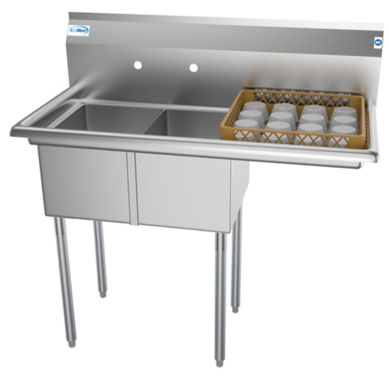 43 in. Two Compartment Stainless Steel Commercial Sink with Drainboard, Bowl Size 12″x 16″x 10″ SB121610-16R3