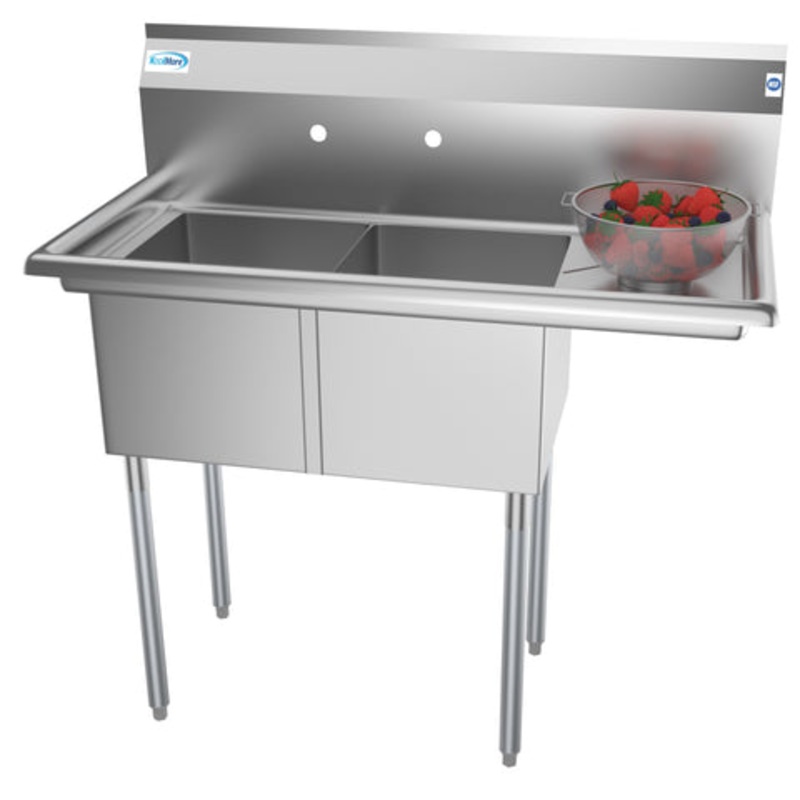 43 in. Two Compartment Stainless Steel Commercial Sink with Drainboard, Bowl Size 14″x 16″x 11″ SB141611-12R3.