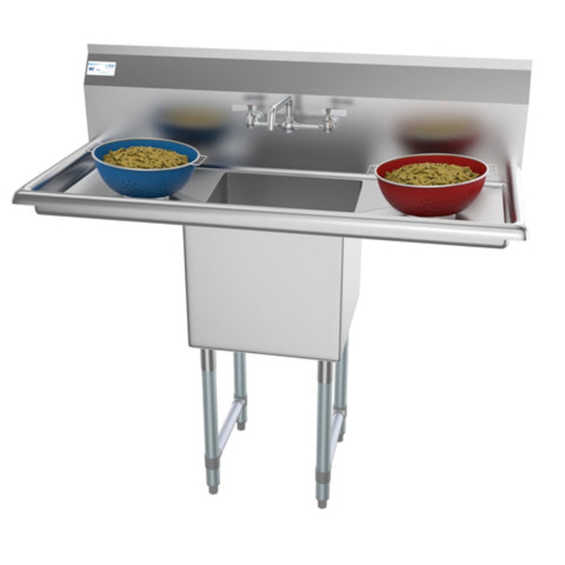 45 in. One compartment Stainless Steel Commercial Sink with Drainboards and Faucet, Bowl Size 15″x 15″x 12″ (SA151512-15B3FA)