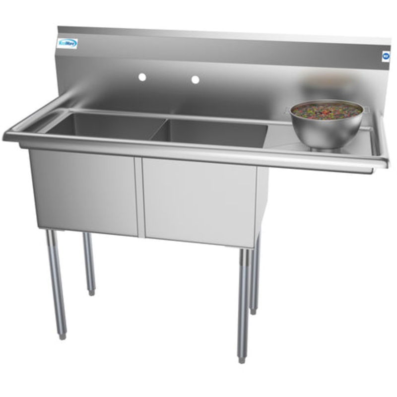 48 in. Two Compartment Stainless Steel Commercial Sink with Drainboard, Bowl Size 15″x 15″x 12″ SB151512-15R3.