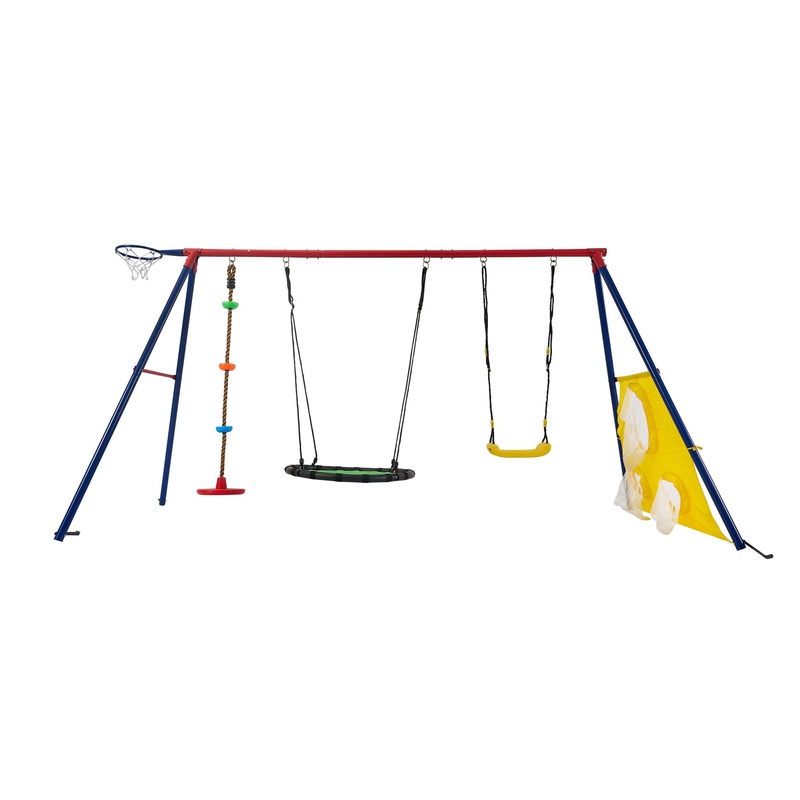 5 In 1 Swing Set With Textilene Swing And Tree Swing Disc Metal Plastic Safe Swing Seat For Outdoor Playground – Blue / Green