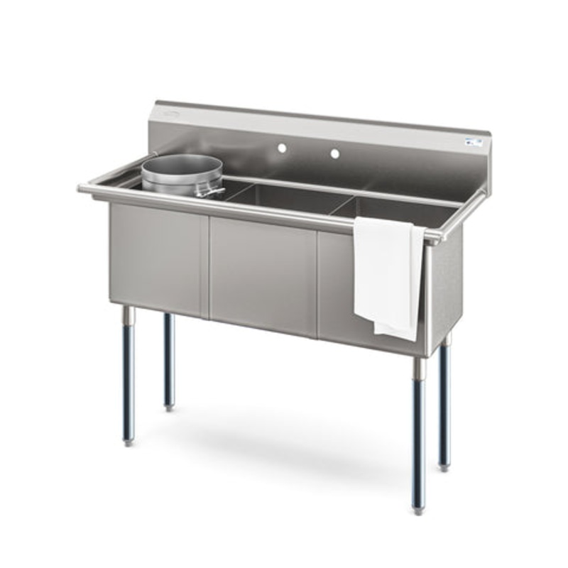 51 in. Three Compartment Commercial Sink, Bowl Size 15x15x14, 16 Gauge Stainless-Steel (KM-SC151514-N316)