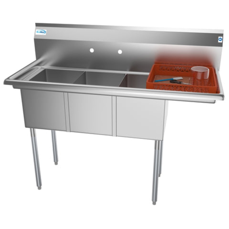 51 in. Three Compartment Stainless Steel Commercial Sink with Drainboard, Bowl Size 12″x 16″x 10″ SC121610-12R3. 5.0 out of 5 stars, average rating value. Read 4 Reviews. Same page link. 5.0   (4) Write a review