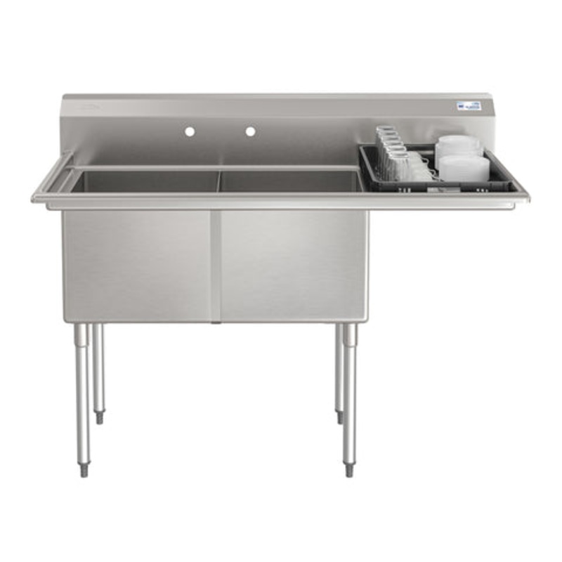 57 in. 16-Gauge 2-Compartment Commercial Sink with 18 in. Right drainboard, Bowl Dimensions 18″x18″x14″ in Stainless-Steel (KM-SB181814-18R316)
