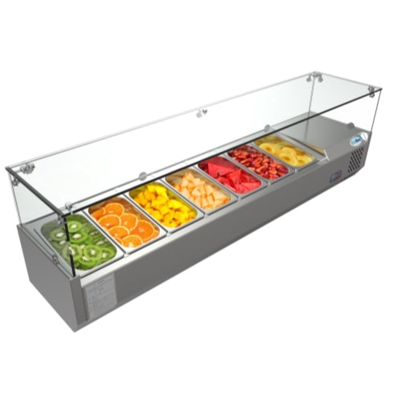 59 in. Seven Pan Refrigerated Countertop Condiment Prep Station – SCDC-7T