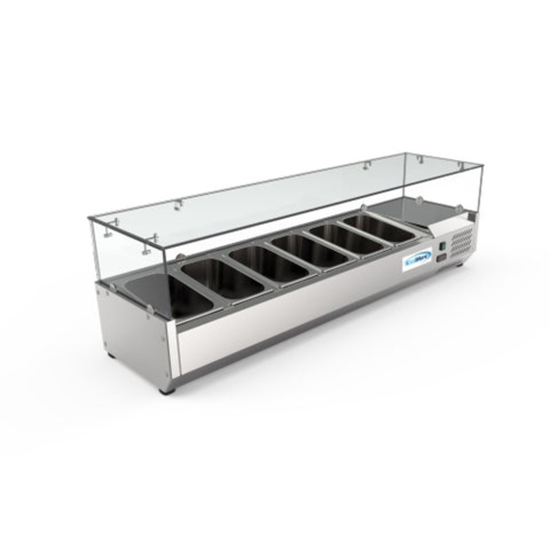 59 in. Six Pan Refrigerated Countertop Condiment Prep Station – SCDC-6P-SG