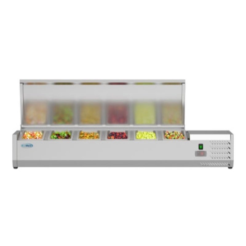 59 in. Six Pan Refrigerated Countertop Condiment Prep Station – SCDC-6P-SSL