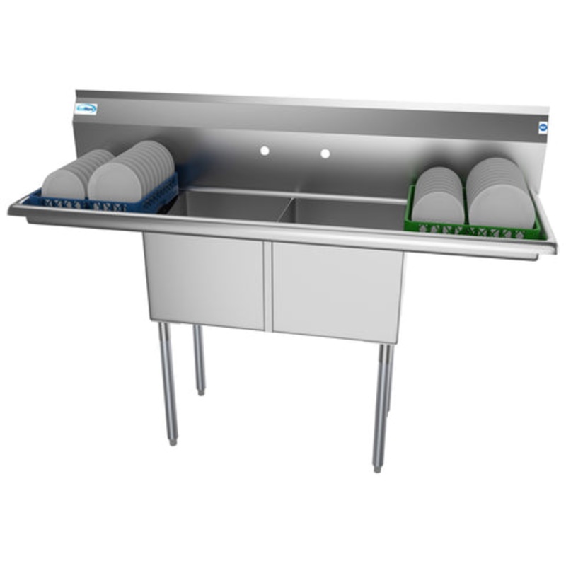 60 in. Two Compartment Stainless Steel Commercial Sink with 2 Drainboards, Bowl Size 15″x 15″x 12″ SB151512-15B3.