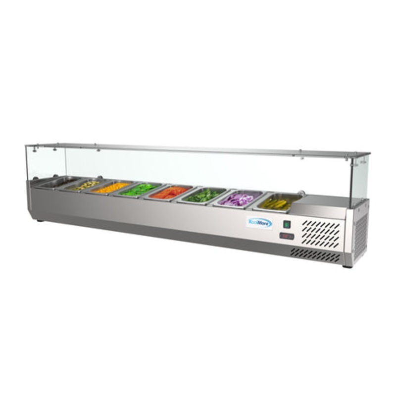 71 in. Eight Pan Refrigerated Countertop Condiment Prep Station – SCDC-8P-SG